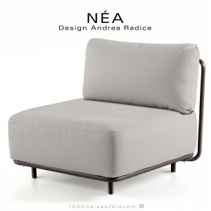 Chaise ou module central pour banquette modulable NÉA, structure bronze, assise tissu crème, dos corde beige.