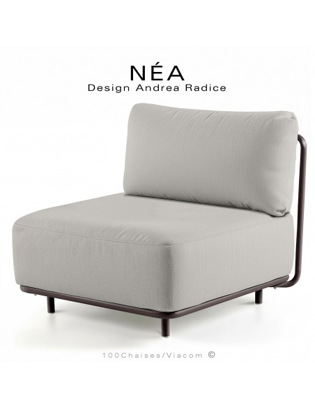 Chaise ou module central pour banquette modulable NÉA, structure bronze, assise tissu crème, dos corde beige.