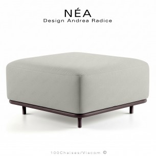 Pouf, repose pieds large ou module banquette NÉA, structure peint bronze, assise coussin tissu couleur crème.