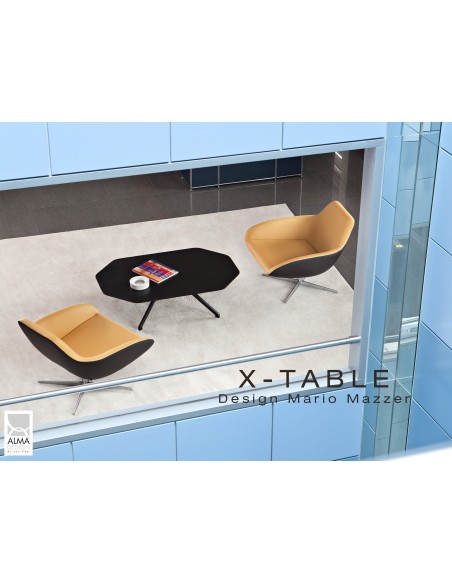Table basse "X-TABLE " piètement acier pour salon, hall et salle d'attente.