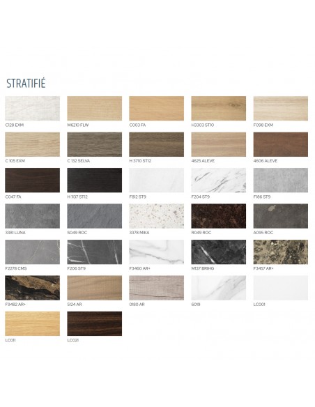 Palette matière aspect bois ou pierre pour placage stratifié plateau table TAK.