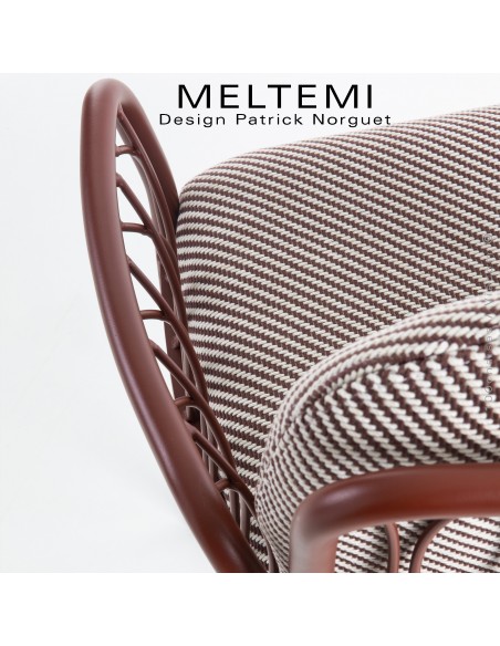 Détail fauteuil Meltemi – Design élégant en aluminium peint rouge | Coussin imperméable | Mobilier extérieur résistant.
