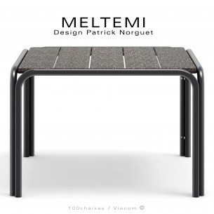 Table de jardin carré en aluminium peint noir – Plateau lamelles émaillées ou grès cérame noir – MELTEMI.