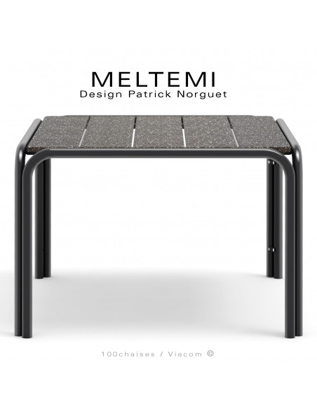 Table de jardin carré en aluminium peint noir – Plateau lamelles émaillées ou grès cérame noir – MELTEMI.