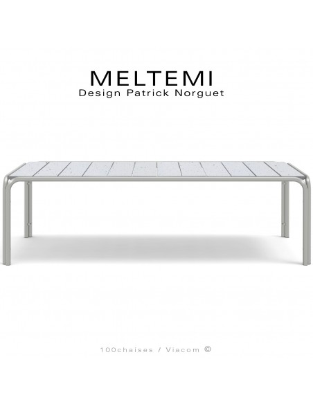 Table de jardin rectangulaire en aluminium peint blanc perle | Plateau lamelles émaillées blanc | MELTEMI.