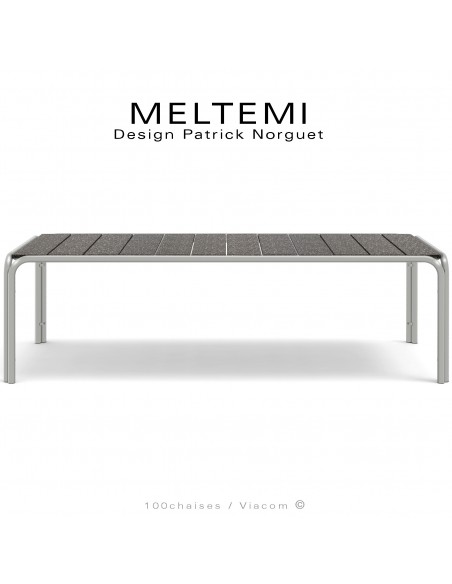 Table de jardin rectangulaire en aluminium peint blanc perle | Plateau lamelles émaillées noir | MELTEMI.
