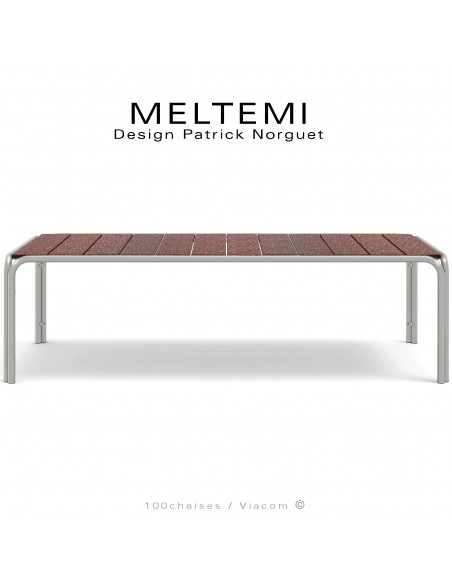 Table de jardin rectangulaire en aluminium peint blanc perle | Plateau lamelles émaillées Terracotta | MELTEMI.