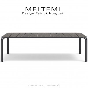Table de jardin rectangulaire en aluminium peint noir | Plateau lamelles émaillées noir | MELTEMI.
