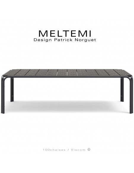 Table de jardin rectangulaire en aluminium peint noir | Plateau lamelles émaillées noir | MELTEMI.