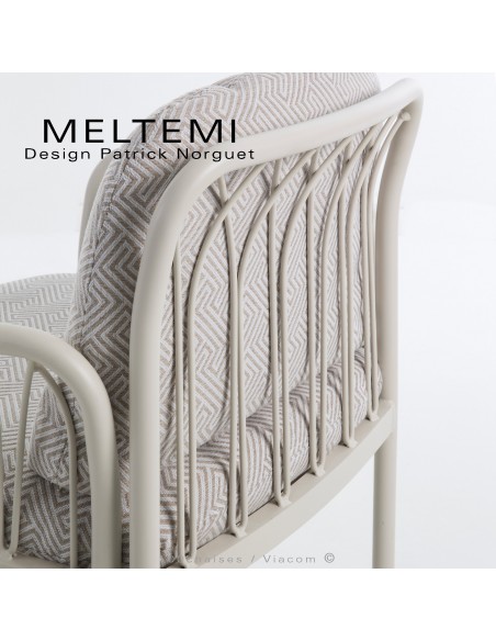 Fauteuil lounge MELTEMI – structure en aluminium peint blanc perle, | Coussin imperméable tissu blanc / or.