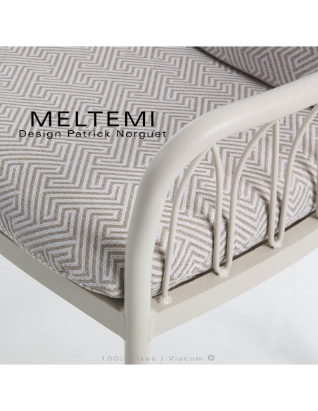 Module droit canapé modulable MELTEMI – structure aluminium peint blanc perle, | Coussin imperméable tissu blanc / or.