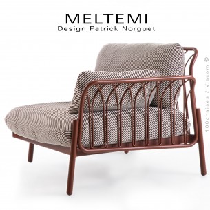 Module droit ou bout de canapé modulable avec accoudoir MELTEMI, structure aluminium peint Terracotta, tissu filet rouge