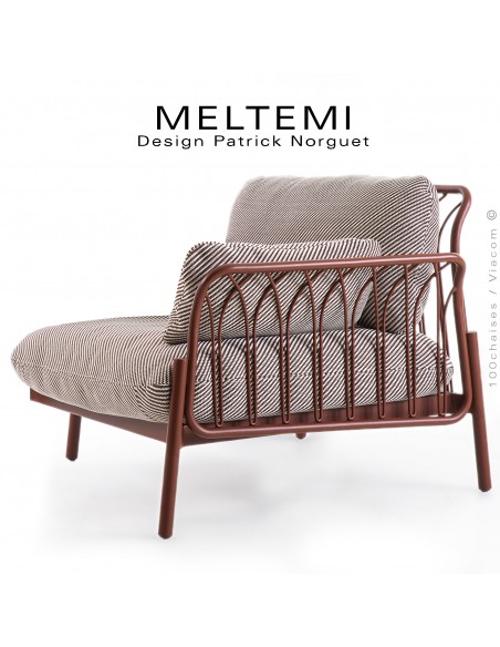 Module droit ou bout de canapé modulable avec accoudoir MELTEMI, structure aluminium peint Terracotta, tissu filet rouge