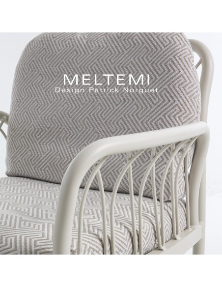 Module droit canapé modulable MELTEMI – structure aluminium peint blanc perle, | Coussin imperméable tissu blanc / or.