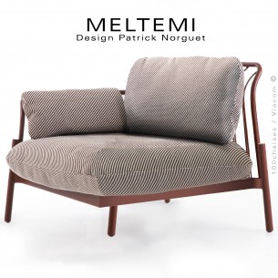Module gauche canapé modulable MELTEMI – structure aluminium peint terracotta | tissu filet rouge.