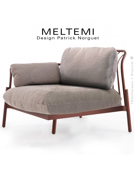 Module gauche canapé modulable MELTEMI – structure aluminium peint terracotta | tissu filet rouge.
