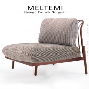 Fauteuil ou module centrale lounge MELTEMI – Design élégant en aluminium peint terracotta | Coussin filets rouge.