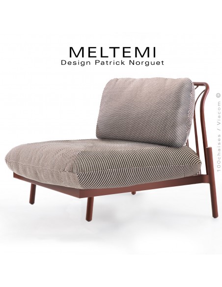 Fauteuil ou module centrale lounge MELTEMI – Design élégant en aluminium peint terracotta | Coussin filets rouge.