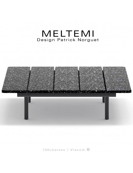 Table basse carré plateau en acier émaillé noir MELTEMI, structure aluminium peint noir pour salon de jardin.