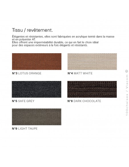 Palette de couleurs pour tissu uni des fauteuils Meltemi Rope Lounge.
