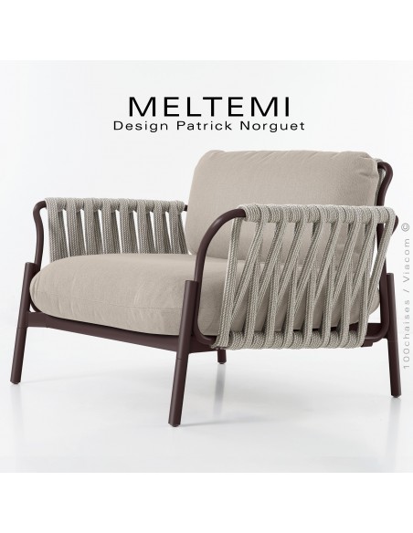 Fauteuil Lounge Extérieur – Tressage Corde Marine beige & Structure Aluminium peint bronze | Mobilier de Terrasse.