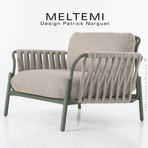 Fauteuil Lounge Extérieur – Tressage Corde Marine beige & Structure Aluminium peint verte | Mobilier de Terrasse.