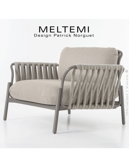 Fauteuil Lounge Extérieur – Tressage Corde Marine beige & Structure Aluminium peint taupe | Mobilier de Terrasse.