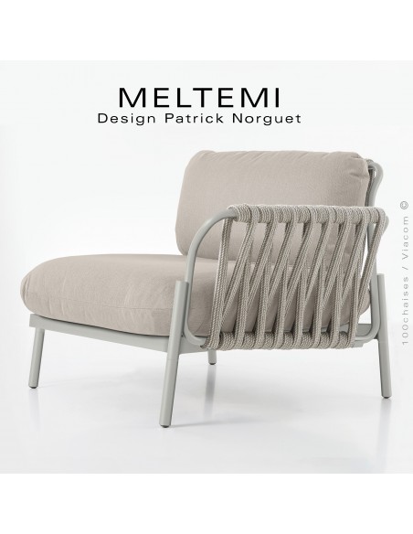 Module droit canapé MELTEMI – Tressage Corde Marine & Structure Aluminium peint blanc perle.