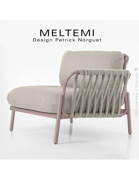 Module droit canapé MELTEMI – Tressage Corde Marine & Structure Aluminium peint rose.