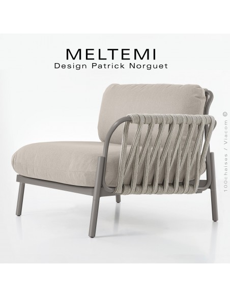 Module droit canapé MELTEMI – Tressage Corde Marine & Structure Aluminium peint gris Tourterelle.