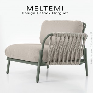 Module droit canapé MELTEMI – Tressage Corde Marine & Structure Aluminium peint vert antique.