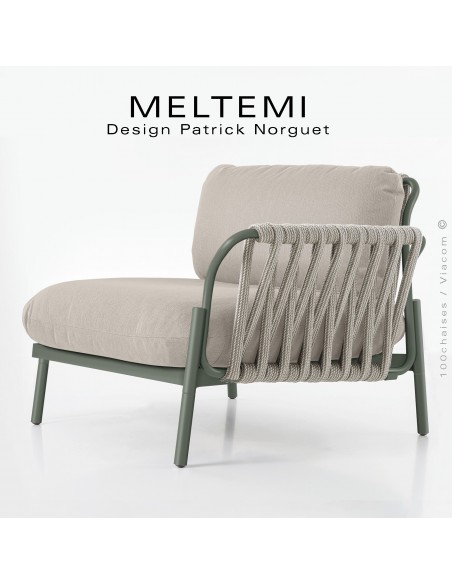 Module droit canapé MELTEMI – Tressage Corde Marine & Structure Aluminium peint vert antique.
