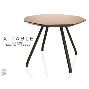 X-TABLE piétement acier, pour salon, hall et salle d'attente - Plateau Chêne naturel.
