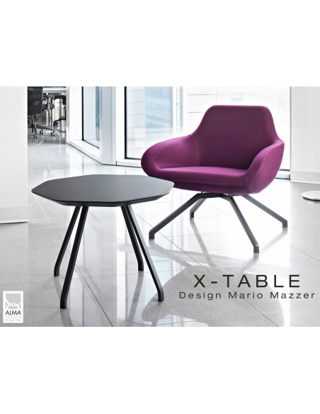 Table d'appoint X-TABLE piétement acier, pour salon, hall et salle d'attente.