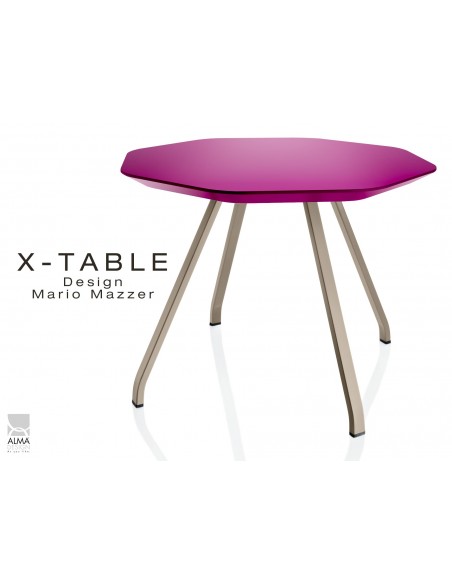 Table d'appoint X-TABLE COULEUR piétement sable, plateau violet.