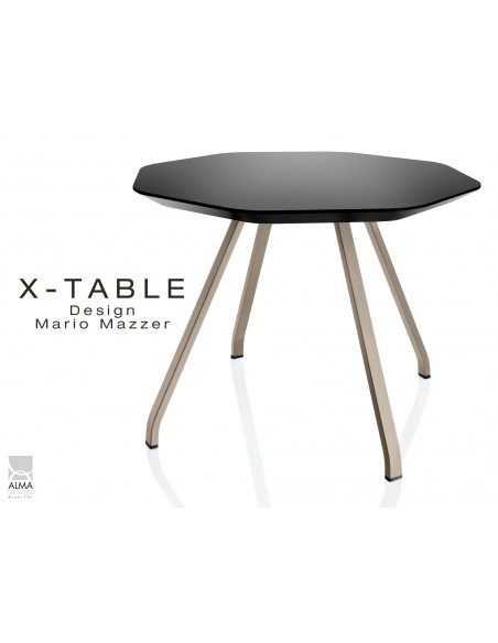 Table d'appoint X-TABLE COULEUR piétement acier sable, plateau anthracite.
