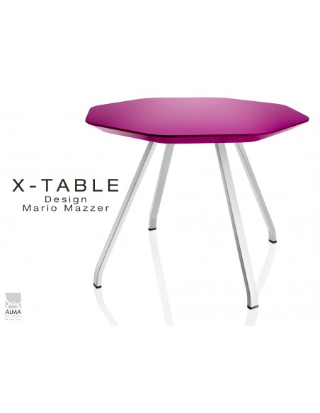 Table d'appoint X-TABLE COULEUR piétement acier blanc, plateau violet.