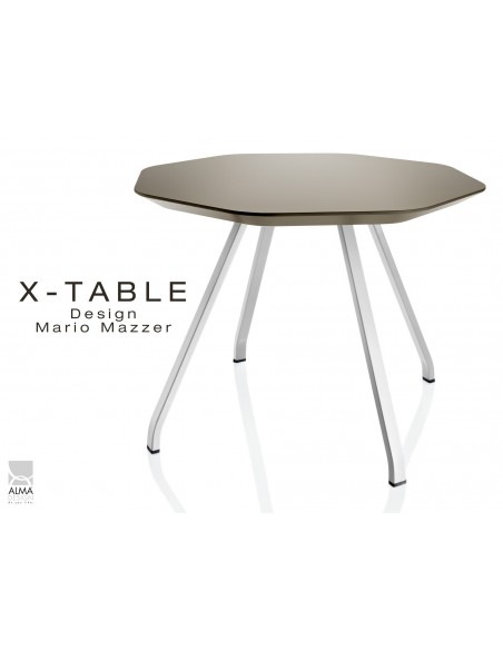 Table d'appoint X-TABLE COULEUR piétement acier blanc, plateau vert militaire.