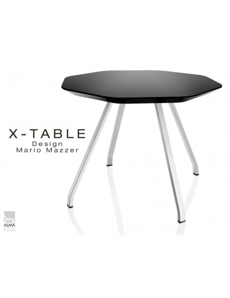 Table d'appoint X-TABLE COULEUR piétement acier blanc, plateau noir.