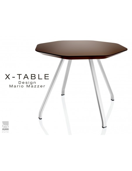 Table d'appoint X-TABLE COULEUR piétement acier blanc, plateau moka.