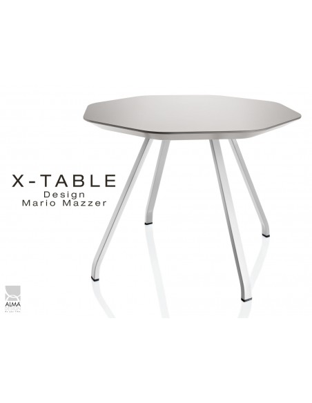 Table d'appoint X-TABLE COULEUR piétement acier blanc, plateau gris.