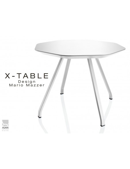 Table d'appoint X-TABLE COULEUR piétement acier blanc, plateau blanc.