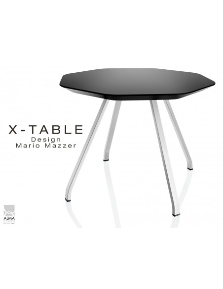 Table d'appoint X-TABLE COULEUR piétement acier blanc, plateau anthracite.