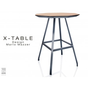 X-TABLE mi-haute piétement acier anthracite, plateau en bois de Frêne finition Chêne naturel.
