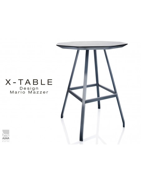 X-TABLE mi-haute piétement acier anthracite, plateau en bois de Frêne finition Frêne gris.