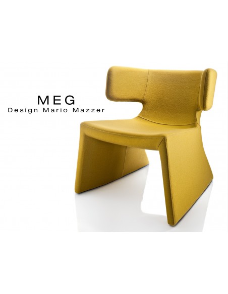 MEG fauteuil design rembourré et capitonné laine jaune.