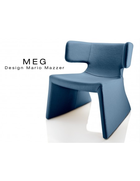 MEG fauteuil design rembourré et capitonné laine, bleu pétrole.