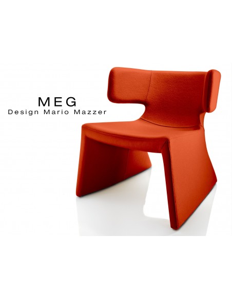 MEG fauteuil design rembourré et capitonné laine, couleur brique.
