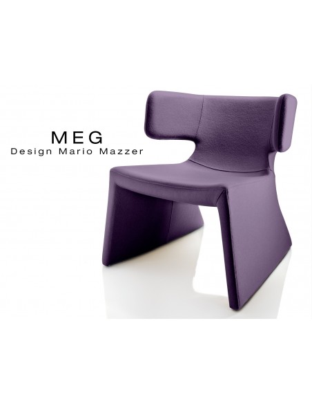 MEG fauteuil design rembourré et capitonné laine, couleur figue.