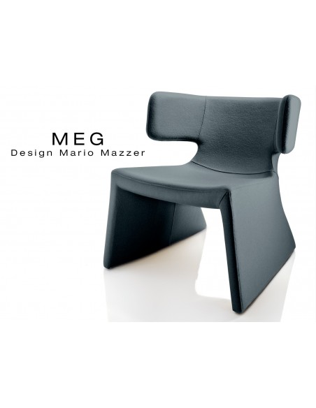 MEG fauteuil design rembourré et capitonné laine, couleur gris bleu.